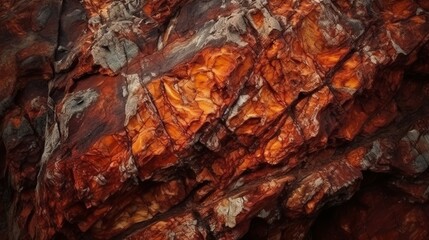 Dark red orange brown rock texture with cracks. Close-up. Rough mountain surface. Stone granite background for design. Nature. Wide banner. Design concept. Banner concept. Art concept. Rock concept.