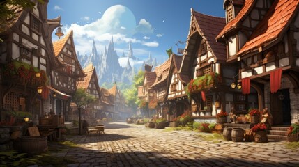 Fantasy RPG Village Game Artwork - obrazy, fototapety, plakaty