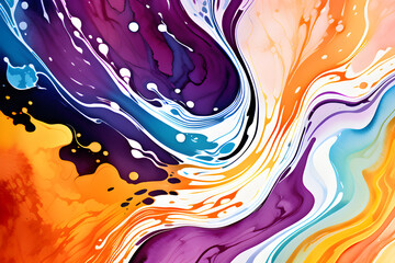 Closeup of abstract watercolor paint background texture with liquid fluid marbled paper texture banner texture. Generative AI (생성형 AI)