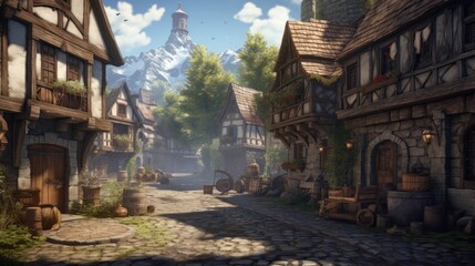 Fototapeta premium Fantasy RPG Village Game Artwork