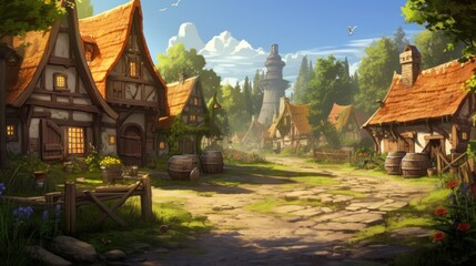 Fototapeta premium Fantasy RPG Village Game Artwork