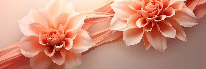 Chic digital bouquet with coral roses on a soft pastel backdrop. Trend color peach fuzz. Concept: promotional banner, interior design