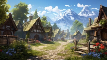 Fototapeta premium Fantasy RPG Village Game Artwork
