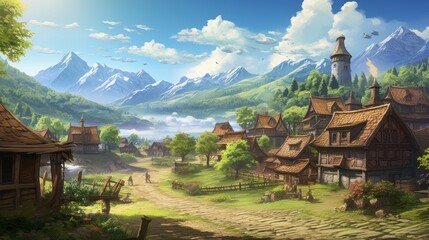 Fototapeta premium Fantasy RPG Village Game Artwork