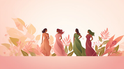 Essence of diversity through an abstract profile image depicting four women amid nature in vibrant colors, celebrating inclusivity