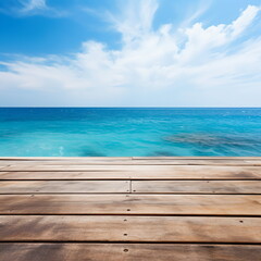 Fototapeta premium Wooden dock over calm ocean with clear blue sky