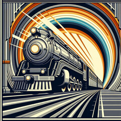 Various Art Deco Style Transportation Illustrations