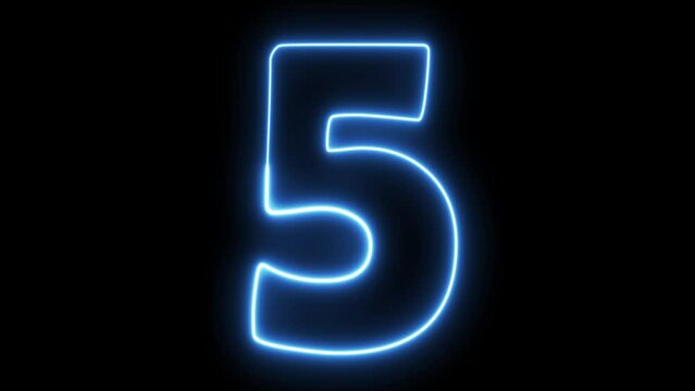 Neon bright glowing electric countdown timer from 10 to 0 seconds. 