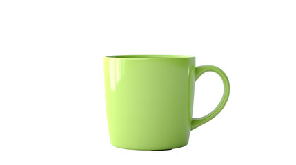 Ceramic coffee cup mockup. Colorful bright green coffee mug with handle isolated on white background.