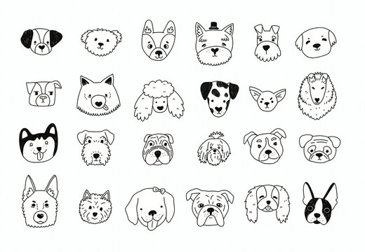 Black and White set of Dog breed icons for design png