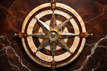 Wall decor compass made of polished inlaid stone and wood