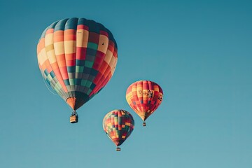 Colorful hot air balloons floating in a clear sky