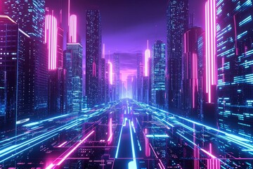 Futuristic neon cityscape for dynamic and tech-themed posts