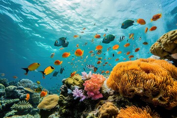 Underwater coral reef with diverse marine life