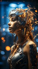 Portrait of a young woman with a cybernetic implant