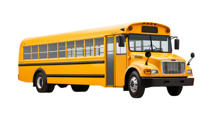 Yellow classic school bus isolated on transparent background. Png file
