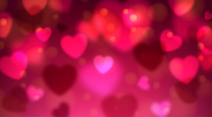 Pink love heart pattern illustration. Valentine's day holiday backdrop texture with defocused bubble hearts.