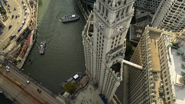 The Wrigley Building Aerial view Downtown Chicago RIverwalk