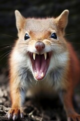 Close up of an angry squirrel baring its teeth