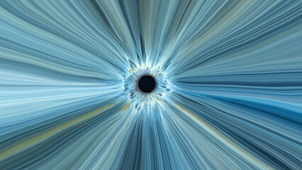 Light entering human eye at speed of light. Blue colored iris. Abstract background art work. 16:9 aspect ratio. Super resolution.