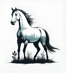 Obraz na płótnie Canvas Black and White Horse Design