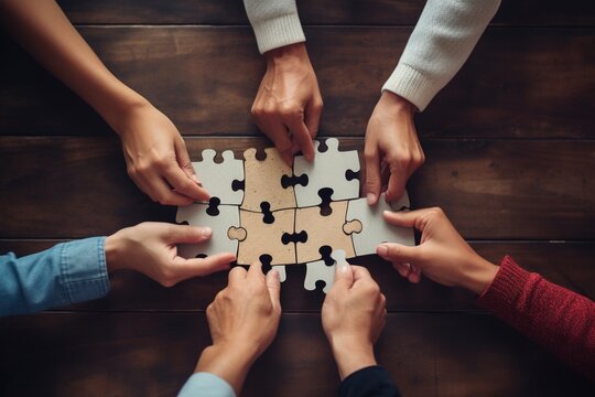 Diverse Group Of People Putting Puzzle Pieces Together