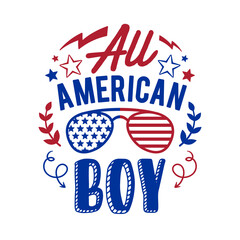 Illustration All American Boy, Mom, Dad, and Girl. Happy Independence Day, For advertising, poster, announcement, invitation, party, T shirt print , poster, banner