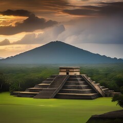 An ancient Mayan observatory perched atop a pyramid2 - obrazy, fototapety, plakaty