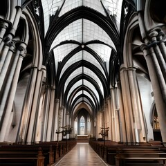 A Gothic-style cathedral with imposing arches and flying buttresses1 - obrazy, fototapety, plakaty