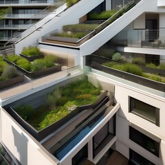 A modernist residential complex with rooftop gardens and solar panels2