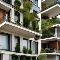 A modernist residential complex with rooftop gardens and solar panels1
