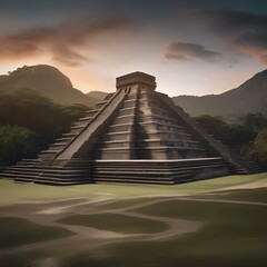 An ancient Aztec temple complex with intricate stone carvings2 - obrazy, fototapety, plakaty