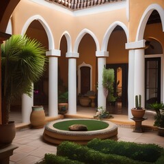 Fototapeta premium A traditional Mexican hacienda with vibrant courtyard gardens3