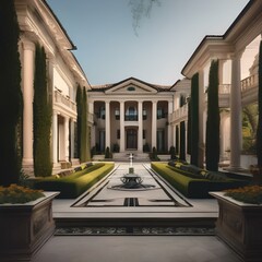 Fototapeta premium A sprawling neoclassical mansion with grand columns and manicured gardens1
