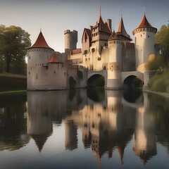 Obraz premium A medieval European castle with turrets and a moat2