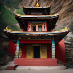 A Tibetan monastery perched on a remote mountainside2 - obrazy, fototapety, plakaty