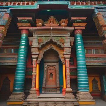 An ornate Hindu temple adorned with colorful sculptures of deities2