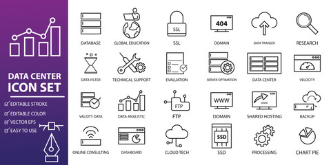 collection of data center technology icons pixel perfect editable stroke perfect for design elements of web, ui, apps data technology icons