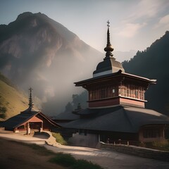A remote mountain monastery accessible only by a winding path2 - obrazy, fototapety, plakaty
