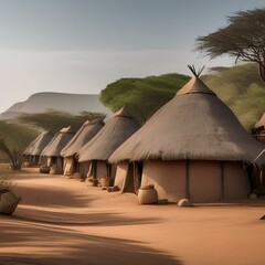 A traditional African savanna village with thatched huts1