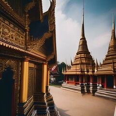 A traditional Thai temple complex with ornate spires and golden decorations1 - obrazy, fototapety, plakaty