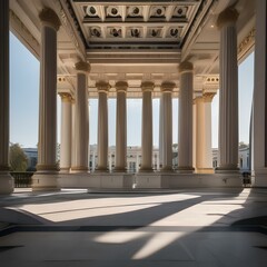 Fototapeta premium A neoclassical government building with grand columns and a domed roof1