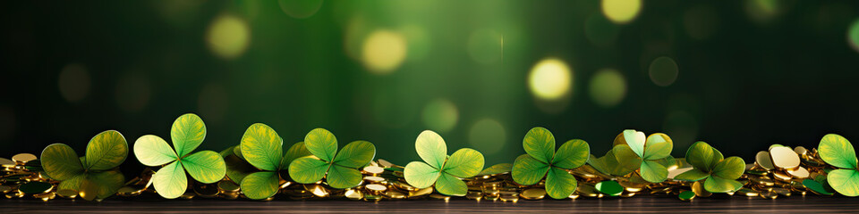 saint patricks day copy space background, coins, green, hat, green trefoil, luck