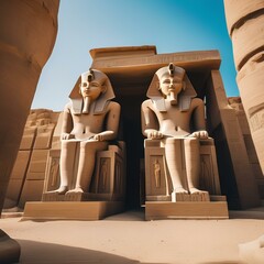 An ancient Egyptian temple complex with colossal statues and hieroglyphs2 - obrazy, fototapety, plakaty