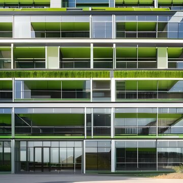 A contemporary sustainable school building with green roofs and solar panels3