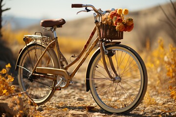 Fototapeta na wymiar Vintage bicycle with a basket full of flowers