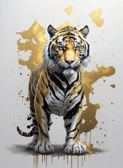 Majestic Tiger On Gold Paint Splatter