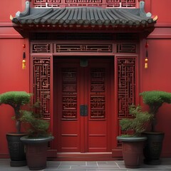 A traditional Chinese courtyard house with red lacquered doors and intricate wood carvings3
