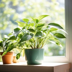 A Potted Plant Sits on a Window Sill