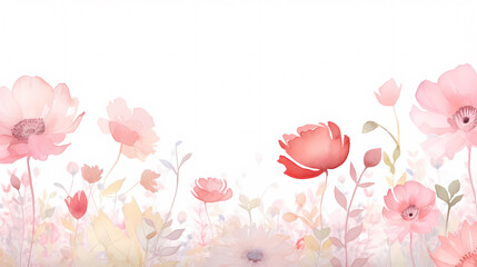 Floral frame with watercolor flowers, decorative flower background pattern, watercolor floral border background